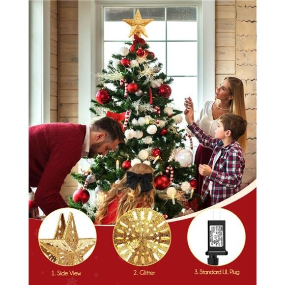 Christmas Star Tree Topper with Built-in Led Snowflake Projector Lights - Picture 5 of 7